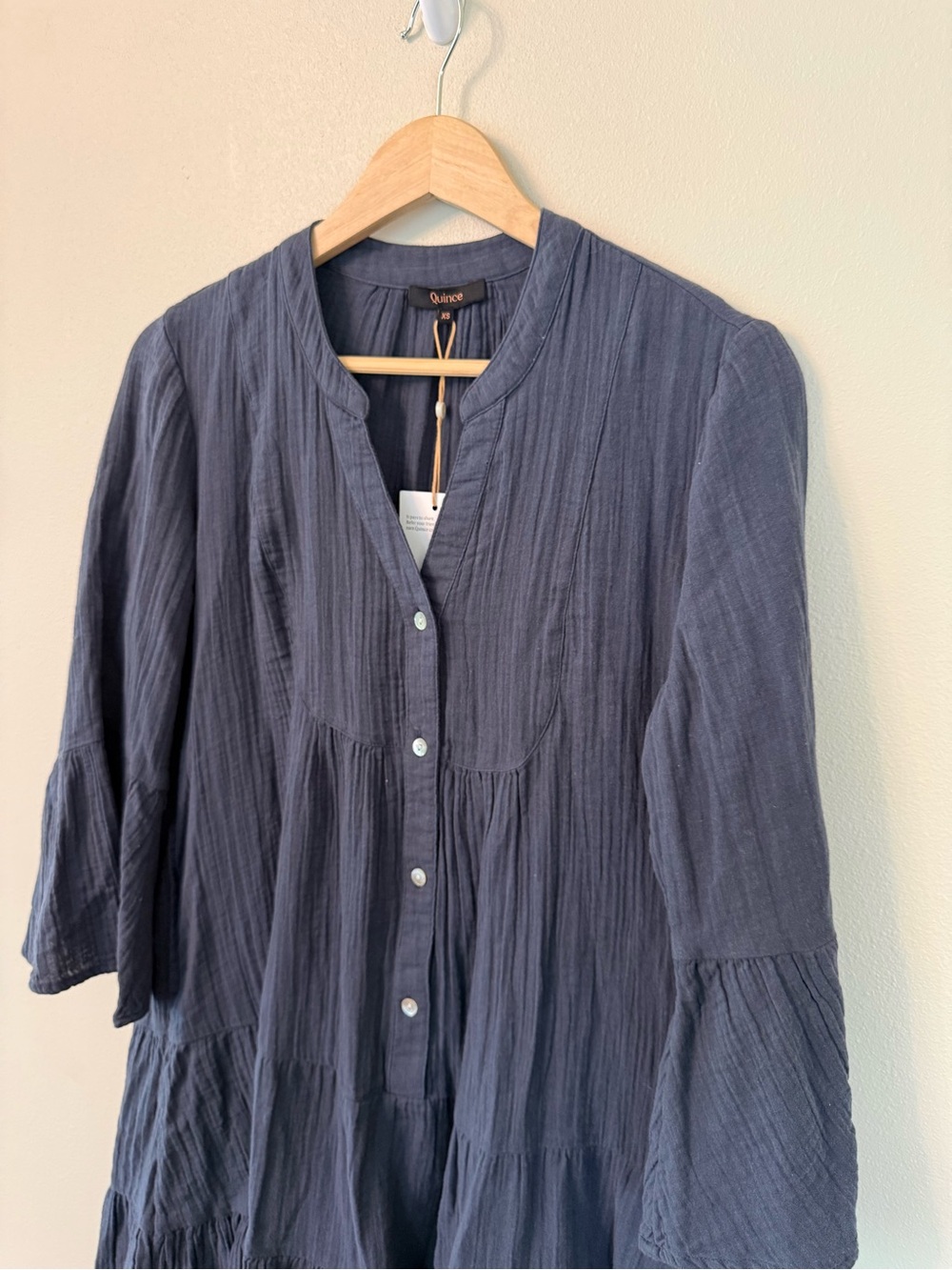 Quince Organic Cotton Gauze Tiered Mini Dress Indigo Blue XS NWT - Picture 5 of 7